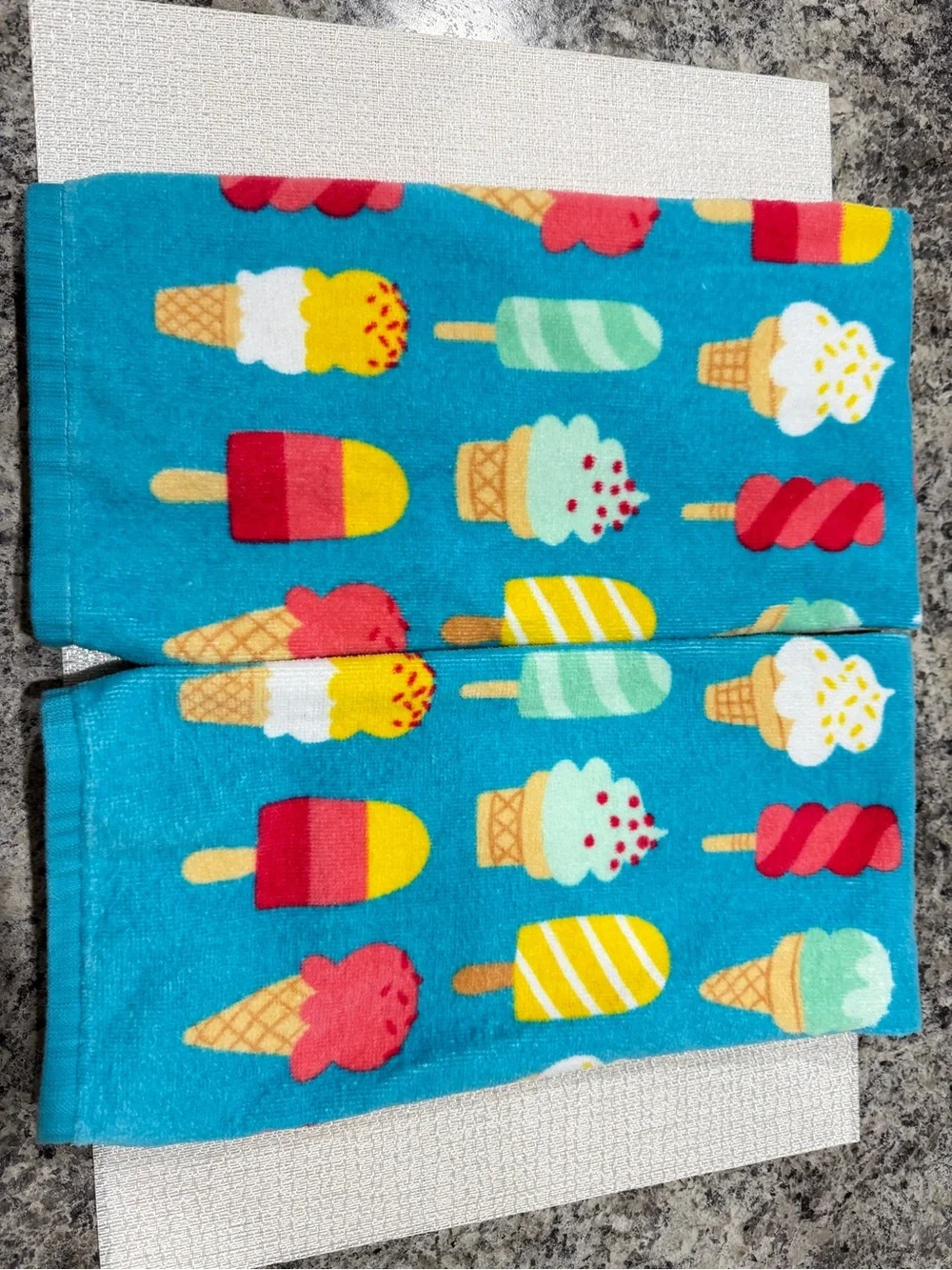 Set of Colorful Kitchen Hand Towels Summer Fun Ice Cream Popsicle Pattern Design